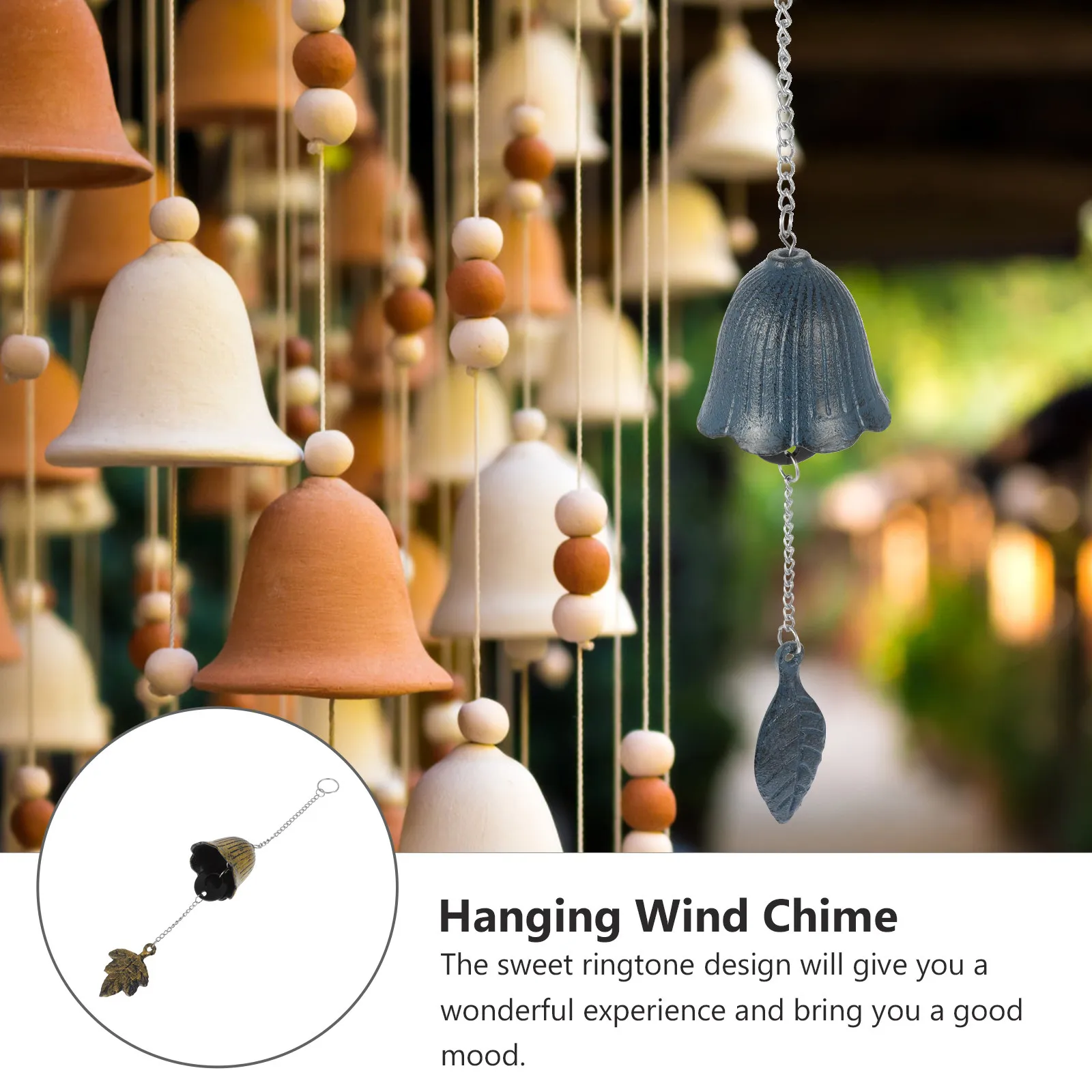 Retro Iron Wind Chime Maple Leaf Design Hanging Wind Bell for Home Garden Yard Temple Yoga Space Crisp Melodious Tone Decor