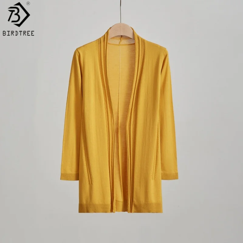 

BirdTree, 70% Real Silk 30% Cotton Cardigan, Women Knitted Breathable Thin Coat,Full Sleeve Chic Tops, 2026 Summer New T64724JF