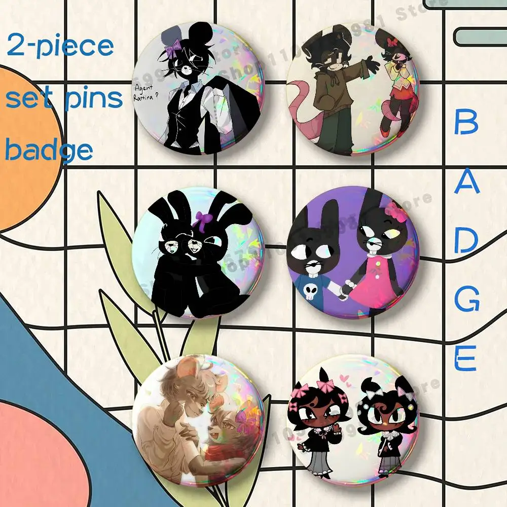 Twins At The Carousel R-Ratthew R-Rattina Brooches for Backpack Accessories 25 32 44 58 75mm Round 2-piece set Free Mix