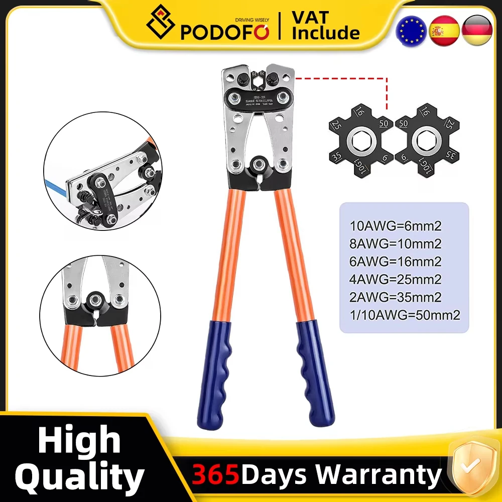 HX-50B Pinza a crimpare 6-50mm 2 AWG 10-1/0 Terminale per tubi Crimpatrice Esagonale Strumento di crimpatura Cavo batteria Capocorda Cavo Utensili manuali