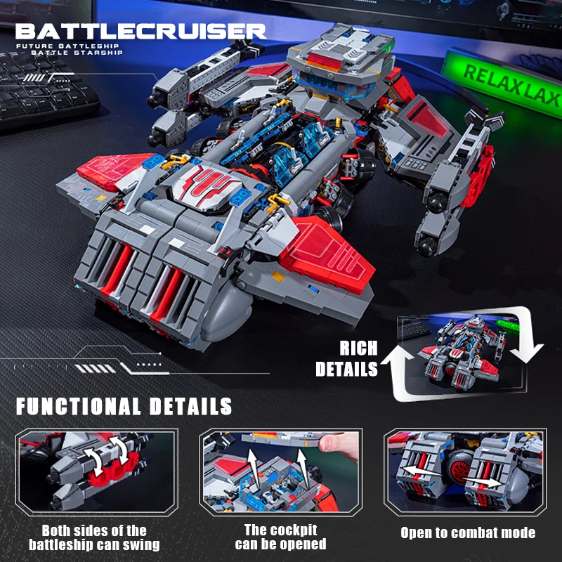 Game Technical Starcraftes War Battlecruiser Model MOC Building Blocks Terran Spaceship Military Unit Bricks Toys for kids Gifts