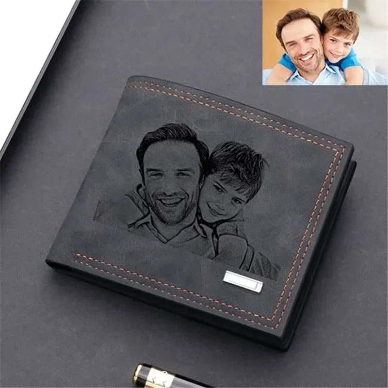 

Classic Men Engraved Photo Wallet Card Holder Custom Picture Text Purse Father's Day Gift Personalized Anniversary Gift for Him
