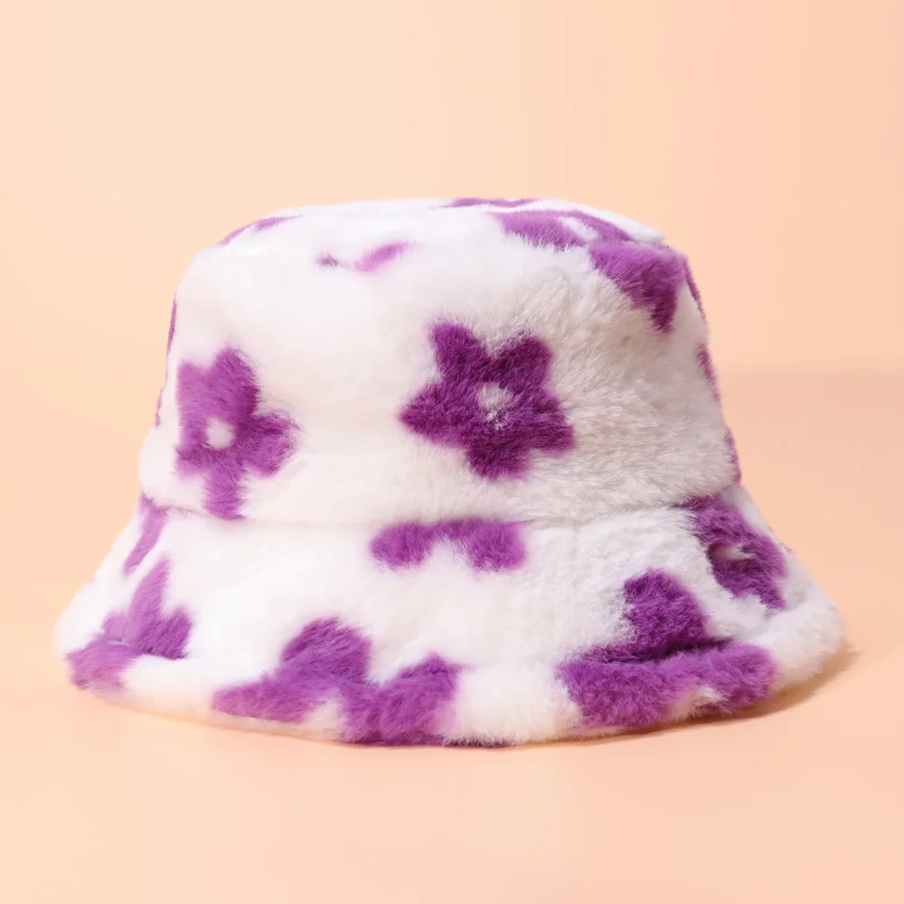 Blume Plüsch Flauschigen Eimer Hut Frauen Fischer Hut Winter Outdoor Faux Pelz Dicke Warme Panama Kappe Bob Femme – Detail 6