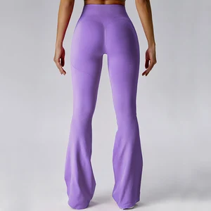 2025 Sexy Seamless Stretch Leggings Women Thin Breathable Fitness Sports Yoga Leggings Woman Solid Color High Waist Flared Pants