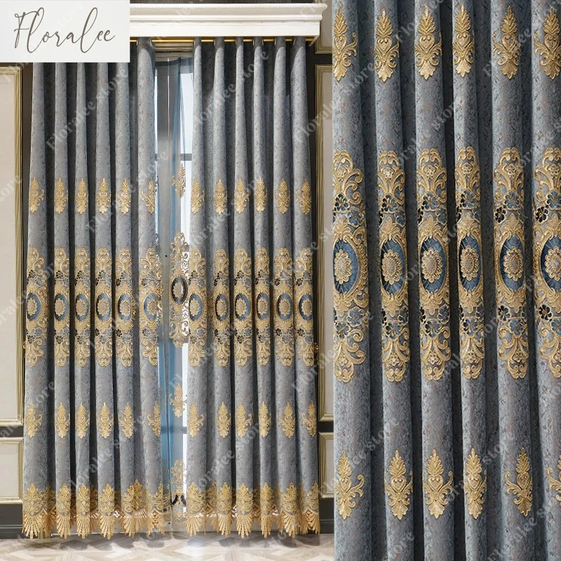 

Luxury European Style New Embroidered Embroidered Chenille Curtains for Living Room Bedroom Blackout Cloth Window Screen Custom
