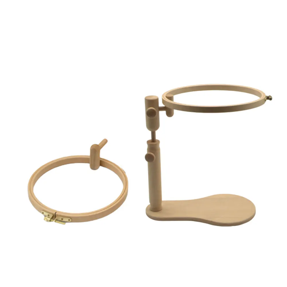 

Wooden Embroidery Hoop 18cm 21cm Rack Kit Rotating 360° Stand Hands Free Stitching Adjustable Height 21cm 39cm Practical Tool