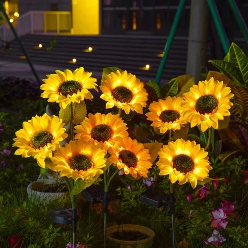 Simulated Sunflower LED Night Ambient Lighting Solar Lawn Lamp Garden Ground Light Wedding Party Courtyard Decoration