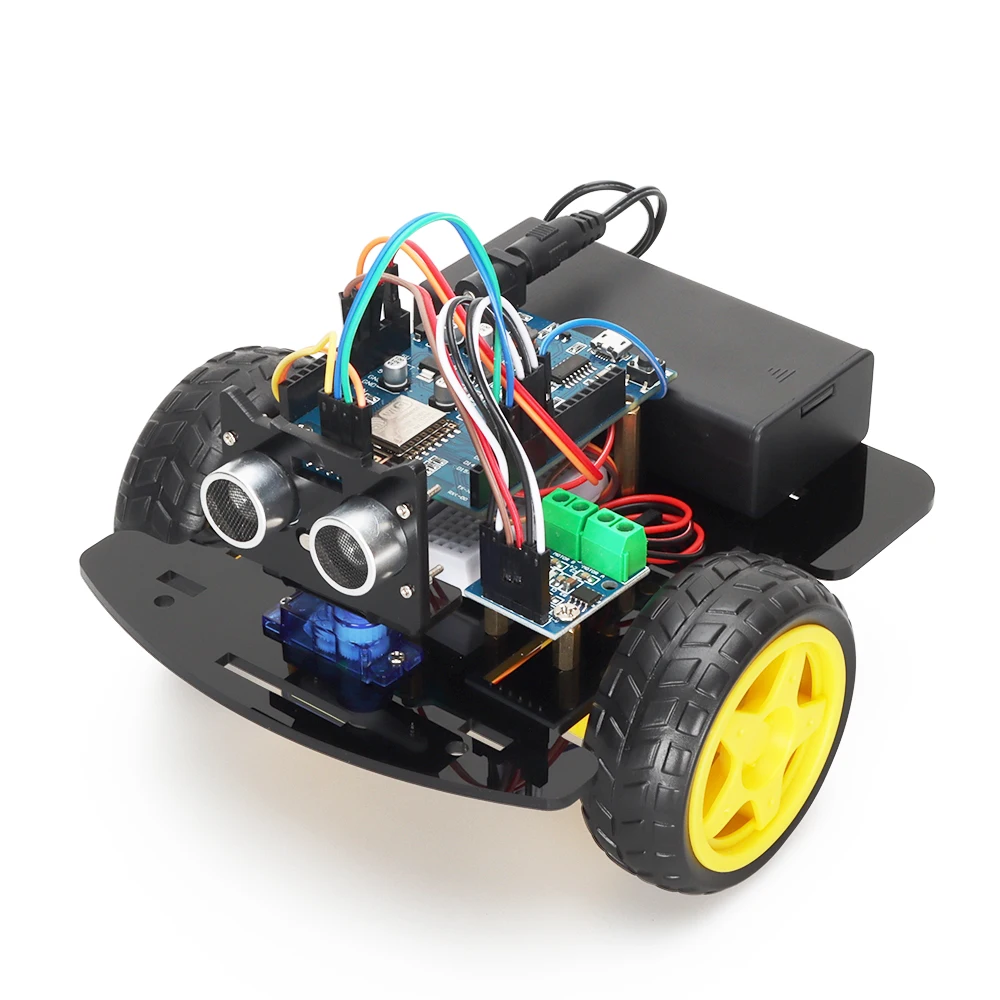 Top 2WD Smart Robot Car Kit For ESP8266 ESP-12E D1 Wifi Board For Arduino Control by Mobile Ultrasonic Module Training Kit