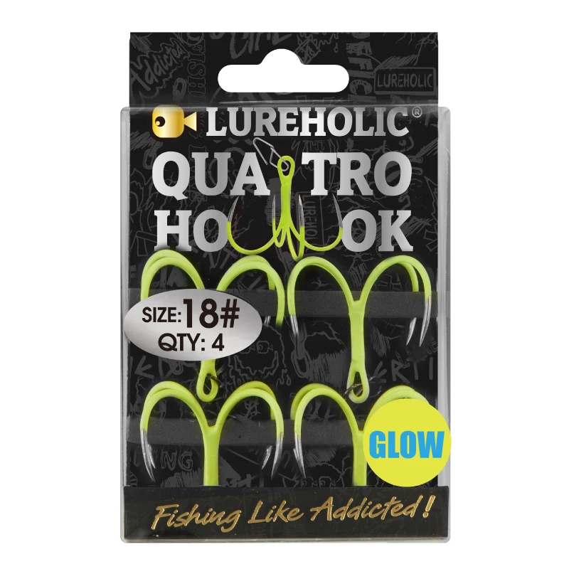 LUREHOLIC 18# 4pcs Glow Quatro Hook with Quick Snap High Carbon Sea Fishing Saltwater for Belt Fish Super Strong Super Anti Rust
