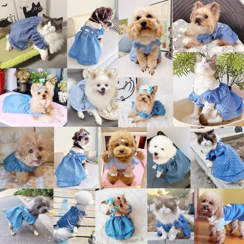 Princess Style Dog Dresses Denim Dog Dress Suspender Pet Clothing Cat Flying Sleeves Skirt Denim Skirt for Small Dogs Clothing