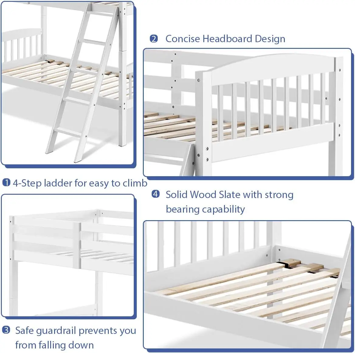 Lits superposés jumeaux, convertibles en deux lits individuels en bois de caoutchouc massif, meubles de chambre à coucher pour enfants, 1 pièce