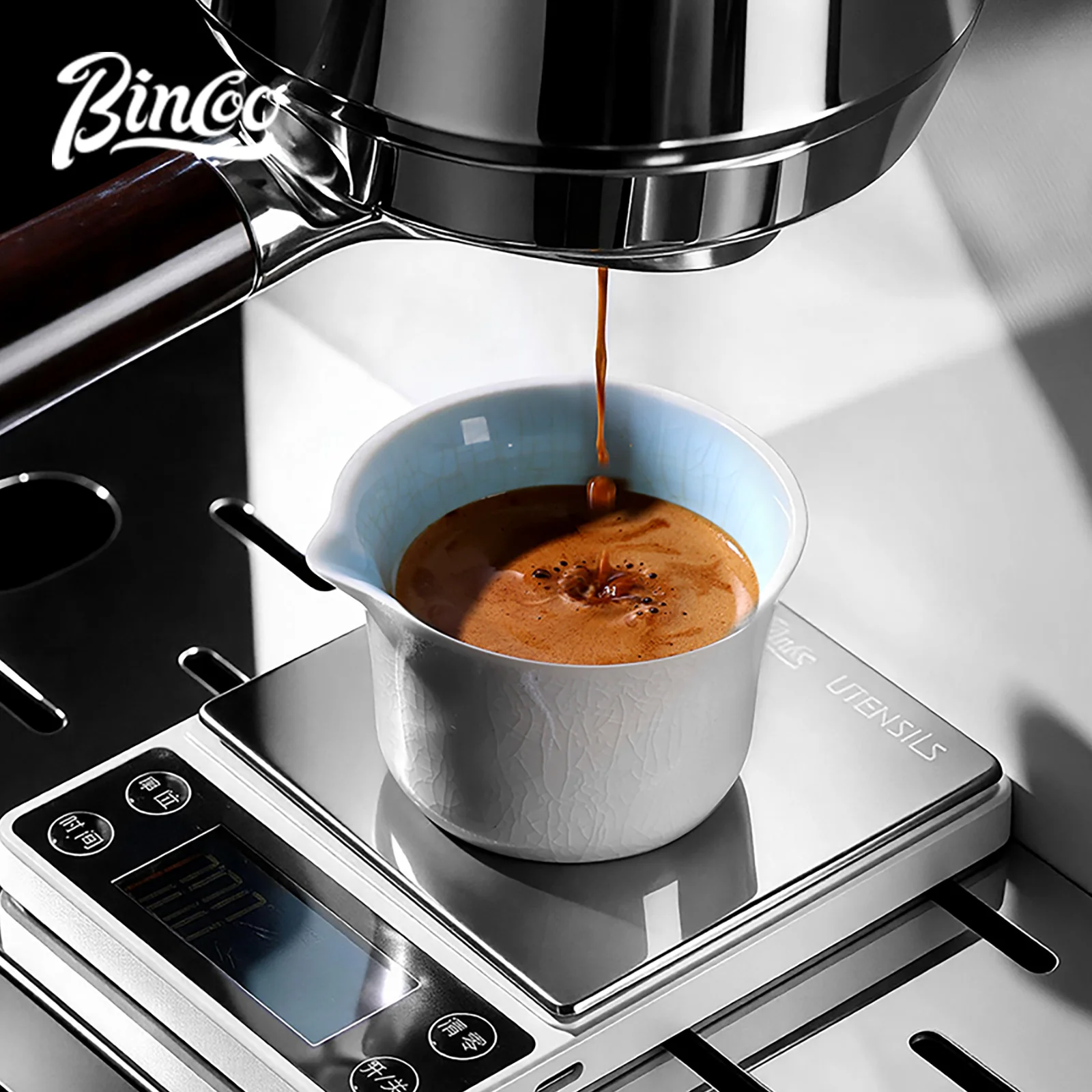 Bincoo Ice Crackle Ceramic Espresso Cup 90ml – Coffee Dripper Receiver, Ounce Measuring Cup, Small Milk Pitcher