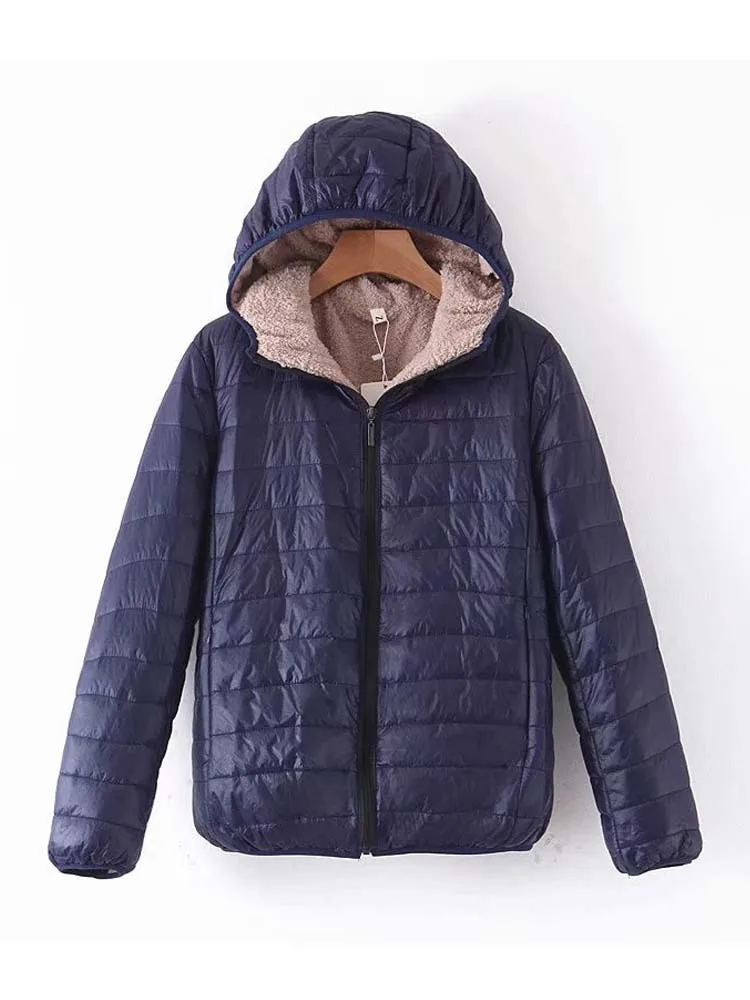 2024 New Women Winter Jackets Windproof Cotton Padded Parkas Elegant Fashion Hooded Quilted Coat Female Velvet Outerwear Tops