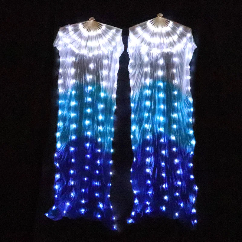 LED Real 100% Chinese Silk Fans Belly Dance Costumes Party Show 180CM 1 Pair Led Fan Veils for Dance Yellow Orange Red and White