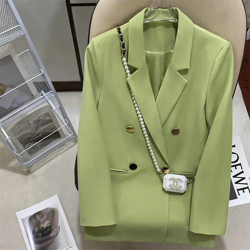 Candy green Long-sleeved Suit Jackets Women's Clothing 2023 Spring Autumn New Double-breasted professional Blazers Coats bd365