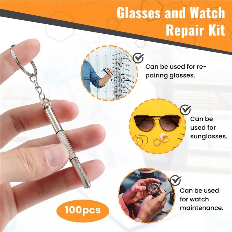 A11E-100Pcs/Pack 3 In 1 Eyeglass Screwdriver Sunglass Glasses Watch Repair Tool Kit With Keychain Portable Screwdriver Tool