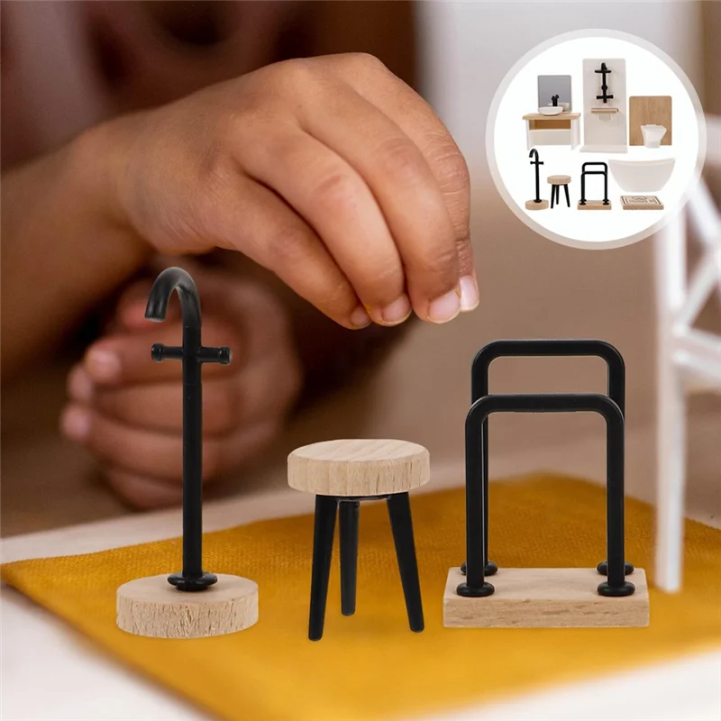 DELAM-8 stuks badkamer toilet badkuip wastafel houten badkamermeubel met wastafel miniatuurmeubilair voor duurzaam