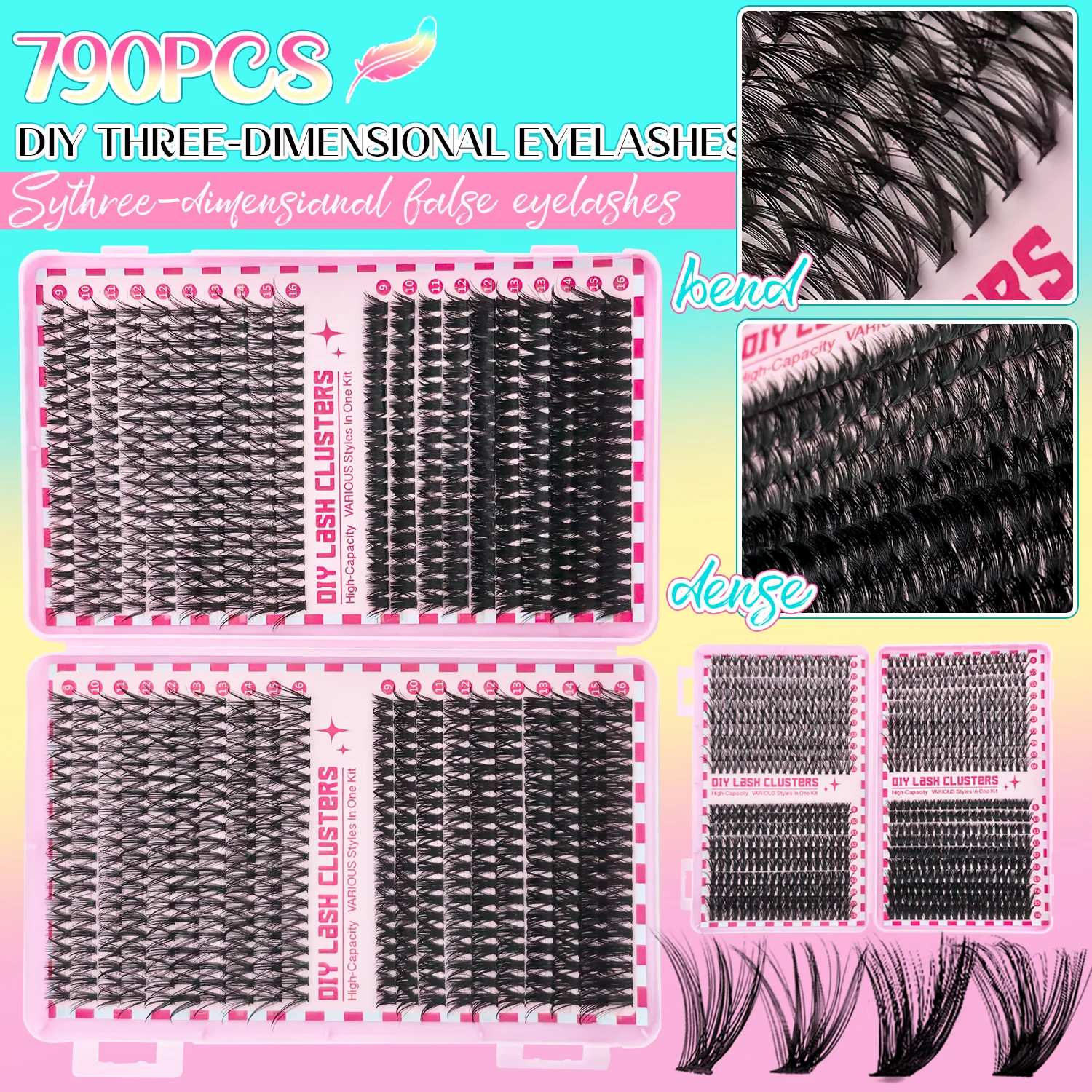 Kit de cílios finos e macios de penas em cluster 320/790 – glamour diário sem esforço com mistura de comprimento curvado! Extensões naturais ultDelicadas