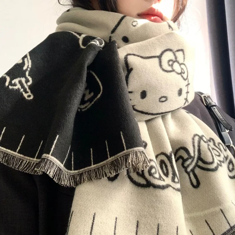 جديد سانريو مرحبا كيتي وشاح دافئ أفخم مزدوج الوجهين وشاح شتاء دافئ رشاقته لطيف الحلو الفتيات عطلة العصرية الإبداع الهدايا #2