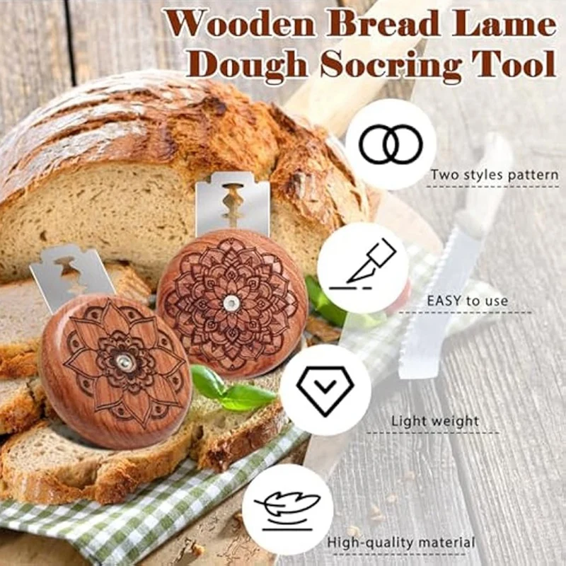 14 Piece Wooden Bread Lame Cutting Set, As Shown Wood+Stainless Steel Including 2 Bread Tool,2 Protective Covers,10 Blades