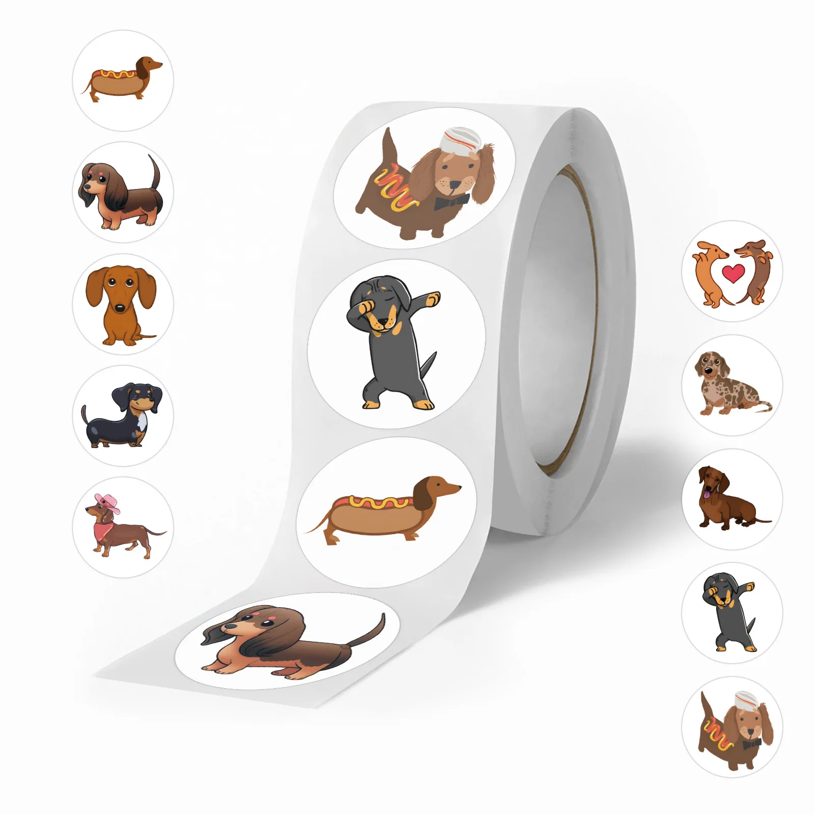 

500pcs Cartoon Dachshund Stickers for Laptop Scrapbook Stationery Suitcase Craft Supplies Dog Seal Label Reward Sticker Material