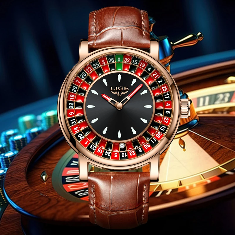 LIGE 2025 Creative Luxury Watches men Roulette Game Dial Fashion Mens Watch Waterproof Luminous Quartz Wristwatches Reloj Hombre