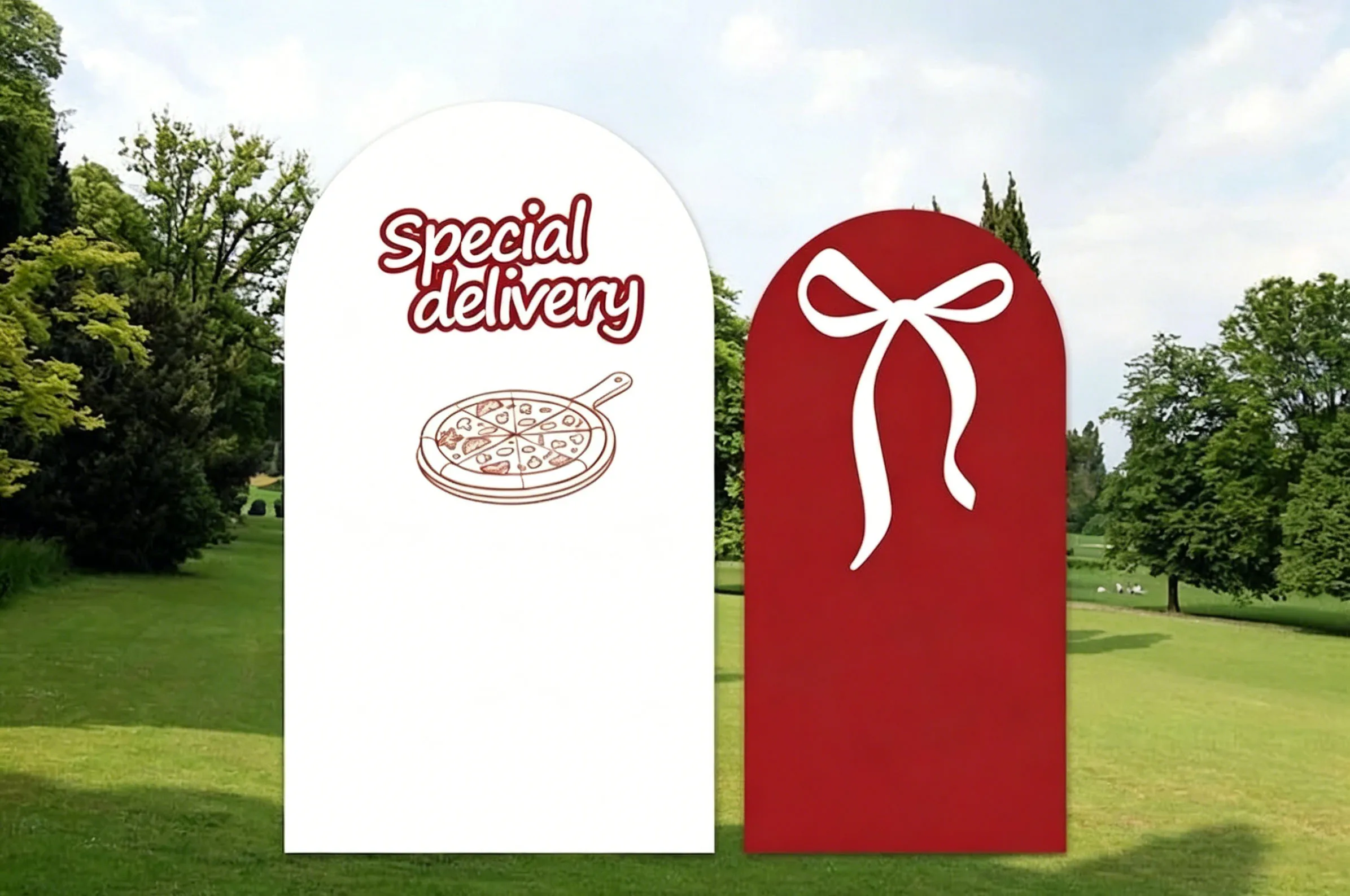 Custom 2-Side Special Delivery Baby Shower Arch Backdrop Cover Pizza White Bow Diy Name Age Birthday Party Decor Backdrop Photo