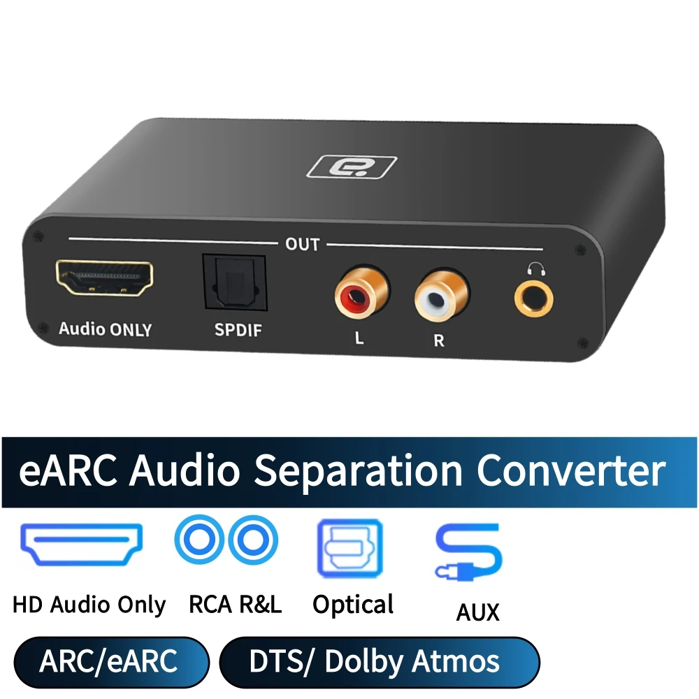 eARC Audio Extractor 192Khz DAC Converter DTS Dolby Atoms AC3 LPCM HDMI-Compatible Audio Only Adapter Optical Coaxial 3.5mm AUX