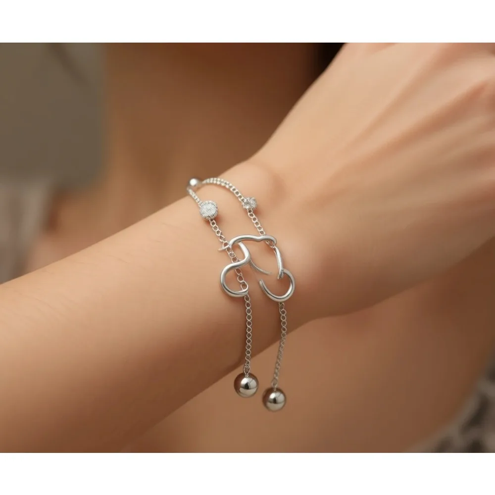 

Браслет с сердечком Infinity для женщин с кубическим цирконием 5А, из серебра 925 пробы, регулируемый, подарок для жены или девушки