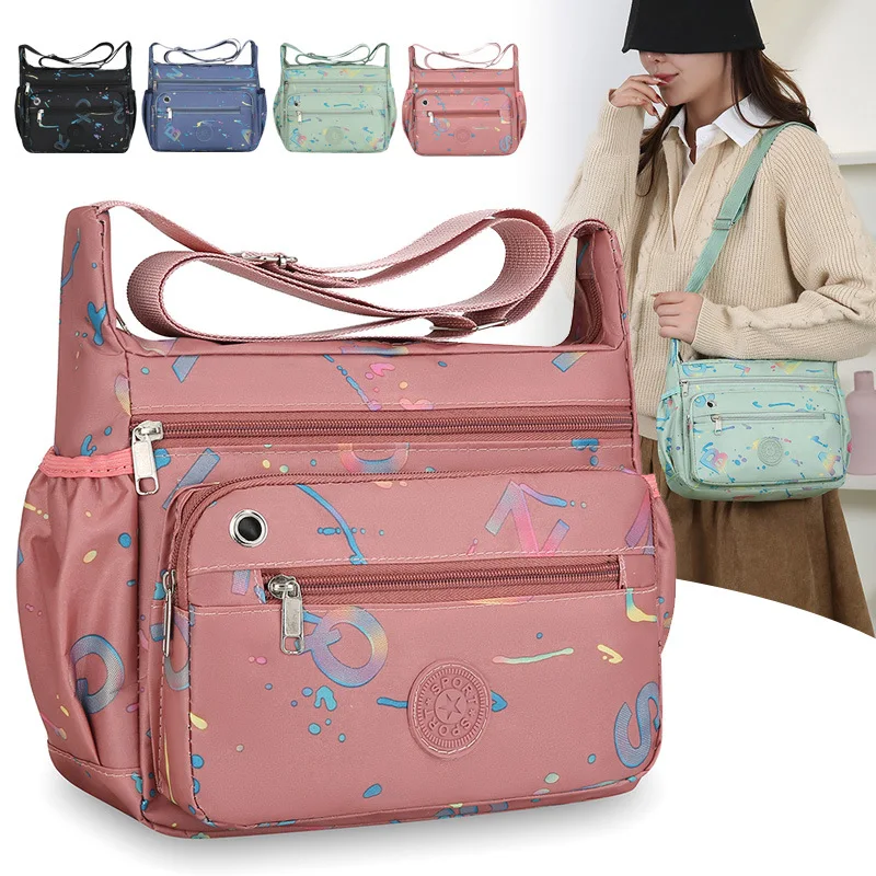 Casual Shoulder Bag, Women's New Fashion Shoulder Bag, Nylon Fabric Multi-layer Zipper Women's Bag