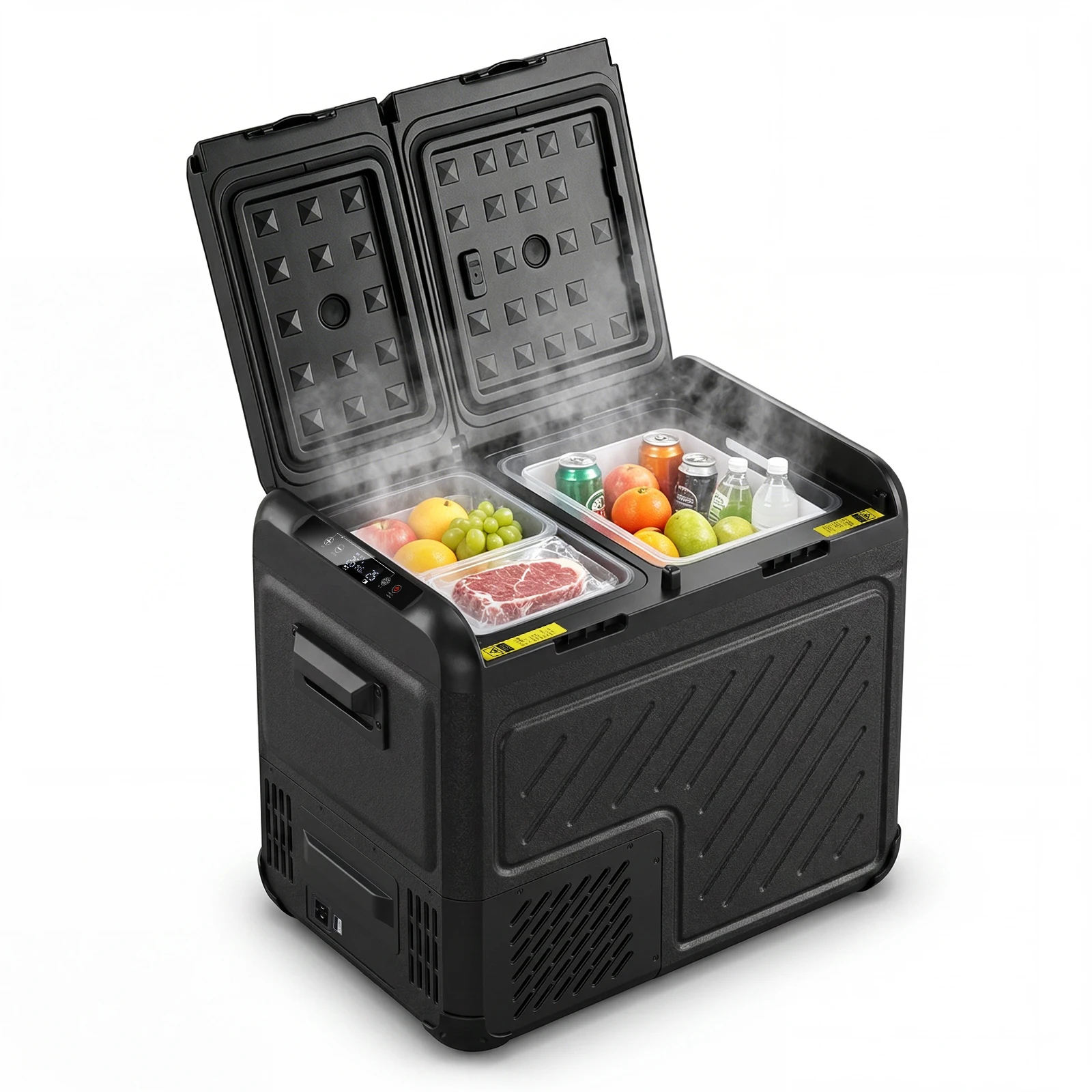 Podofo 55L Auto-Kühlschrank, Dual-Zone Mini-Kühlschrank mit Gefrierfunktion, tragbarer Kompressor-Kühler, DC 12V/24V AC 100V~240V für Camping, Reisen, Roadtrips und den Innenbereich.