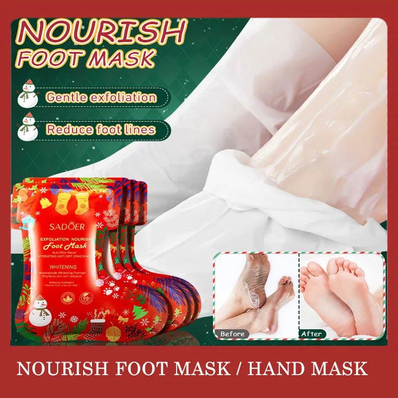 

Foot Mask Christmas Gift Moisturizing Hand Mask Gentle Exfoliating Soft Skin Reduces Foot Line Anti Cracking Improve Dry Hands