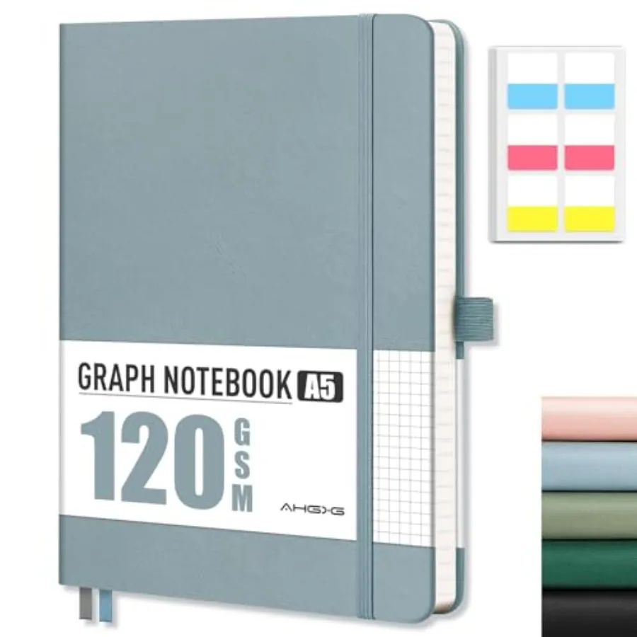 

Блокнот для графиков А5, 160 страниц, 120 г/м², плотная серо-синяя сетка, кожаная обложка, для математики, инженерии, письма, графиков