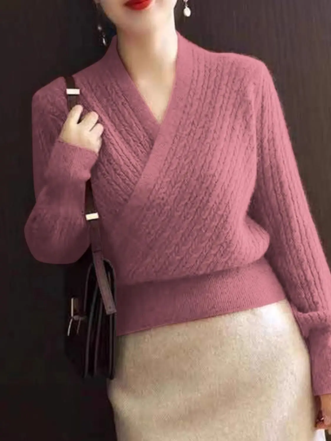 Temperament Autumn Winte New Sweaters Women Solid V-Neck Cross Hollow Out Fashion Elegant Long Sleeve Slim Pullovers Knitted Top