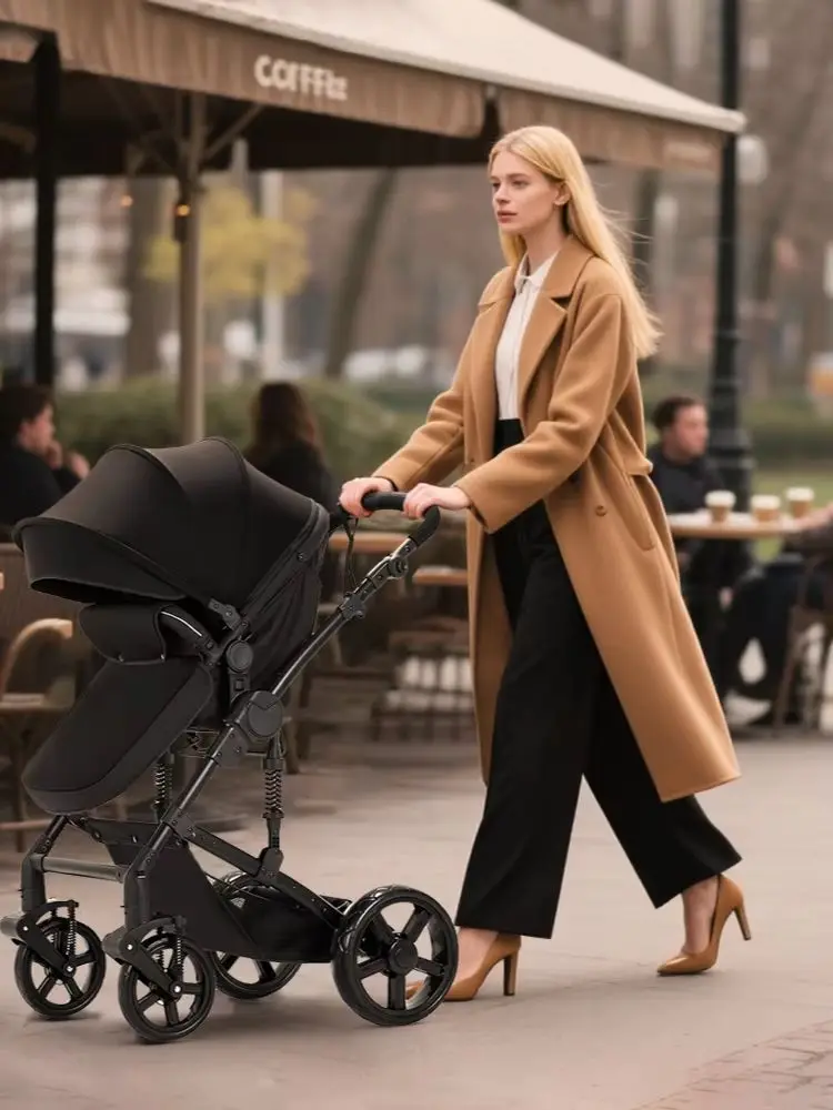3-in-1 Kinderwagen-Reisesystem mit Autositz, leichter, faltbarer, kompakter Rahmen, stoßdämpfende Räder, umkehrbarer Sitz, mehrfach verstellbare Rückenlehne, ausziehbarer Tragegriff, UV-Schutz,