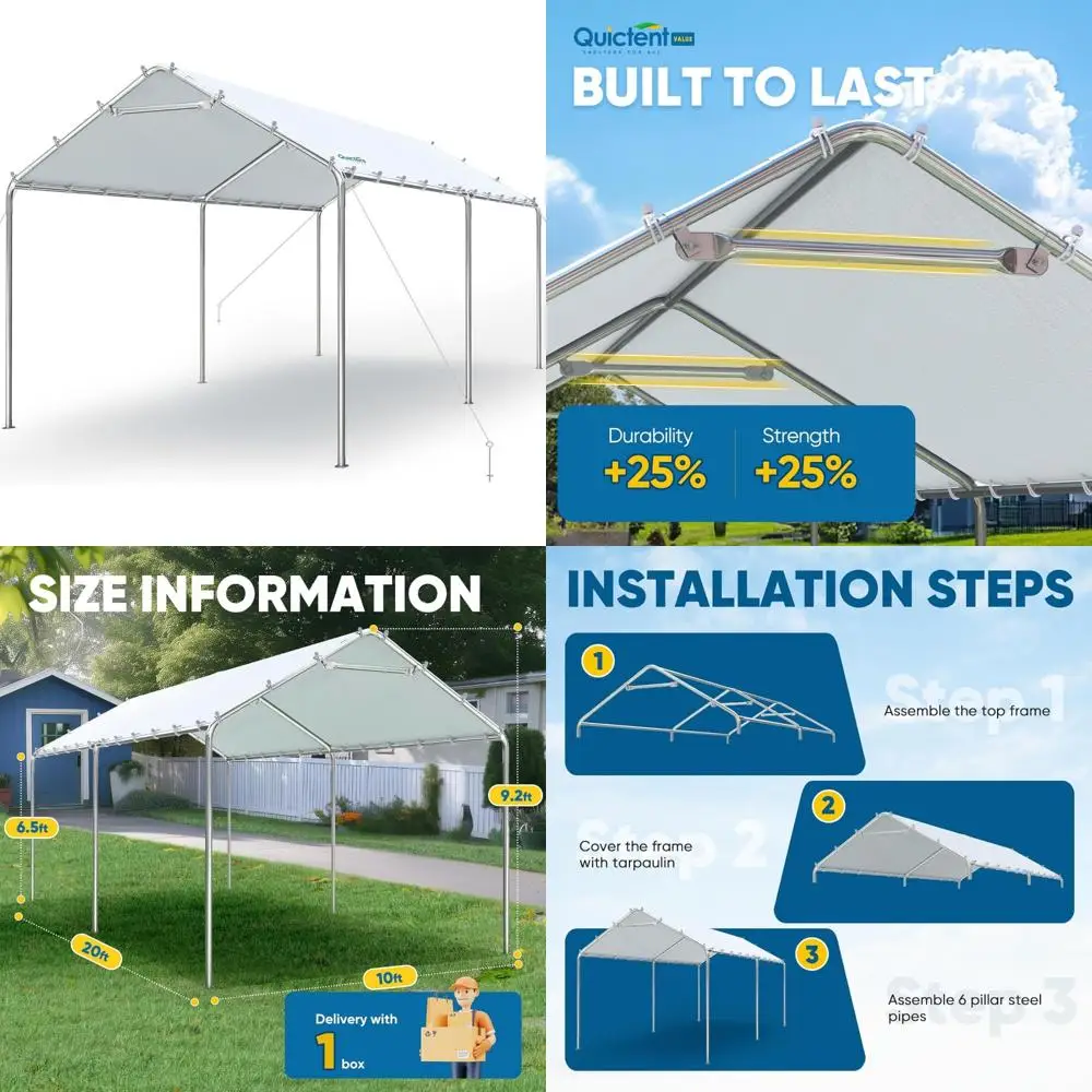 مأوى مظلة للسيارات الخارجية شديدة التحمل مقاس 10 × 20 قدمًا للسيارات والقوارب والكراجات ذات هيكل معزز، بدون جدران جانبية