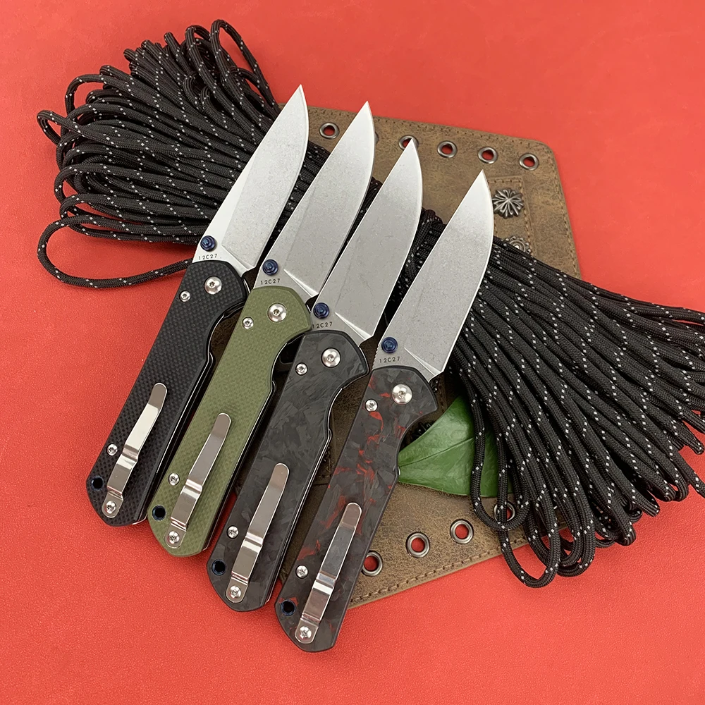 Chris Outdoor Pocket Folding Knife 12C27 Steel G10/Carbon Fiber Handle Hunting Tactical Knives Safety Utility Small EDC Tool