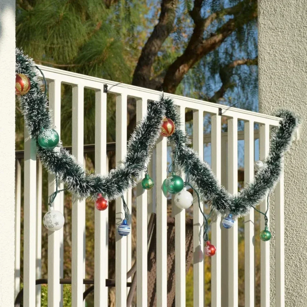 Guirnalda de oropel de Navidad de 60/2m, corona verde, cintas de flores locas, adornos de árbol de Navidad, decoración del hogar para fiesta de cumpleaños y boda