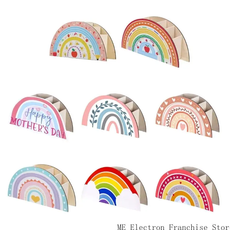 T5ea خشب القلم رصاص كوب قوس قزح شكل قلم القلم منظمي قلم رصاص Desk 5 مقصورات