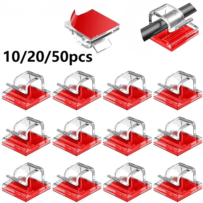 10/20/50PCS Cable Clips Self Adhesive Drop Wire Holder Cord Management Black Car Cable Wire Holder Organizer Clamp Self-adhesiv