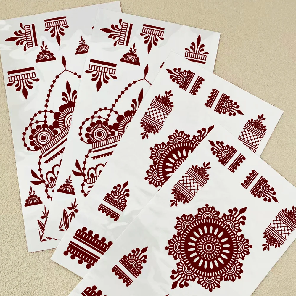 1pc Brown Henna Tattoo Stickers for Women Waterproof Temporary Tattoos Mandala Mehndi Stickers for Hand Flower Fake Tattoo view 5
