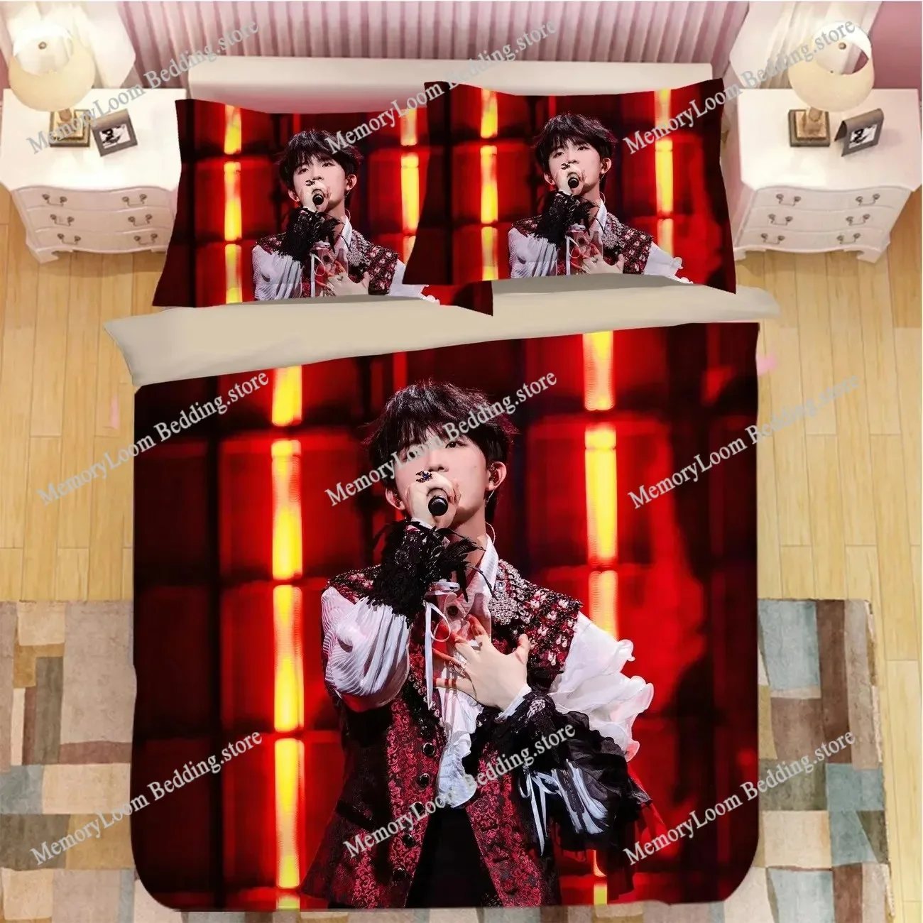 TF Family Su Xinhao Picture Double Bedding Set SXH Lifestyle Photo Single Dormitory Student Knit Duvet Cover+ Pillowcase