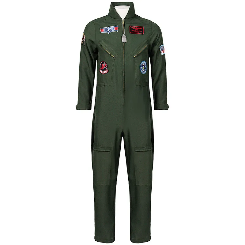 Kids Adults Top Gun Cosplay Bodysuit American Airforce Uniform Halloween Costume Army Green Military Pilot Jumpsuit With Glasses