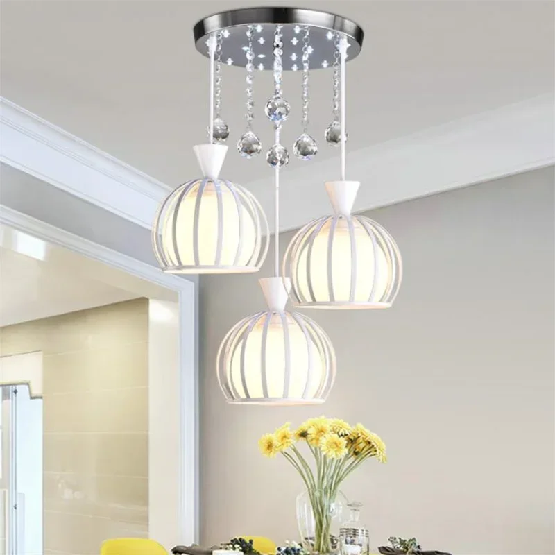 Dining room chandelier three head led meal Pendant Lamp glass round dining room modern simple single head coffee shop bar lamp