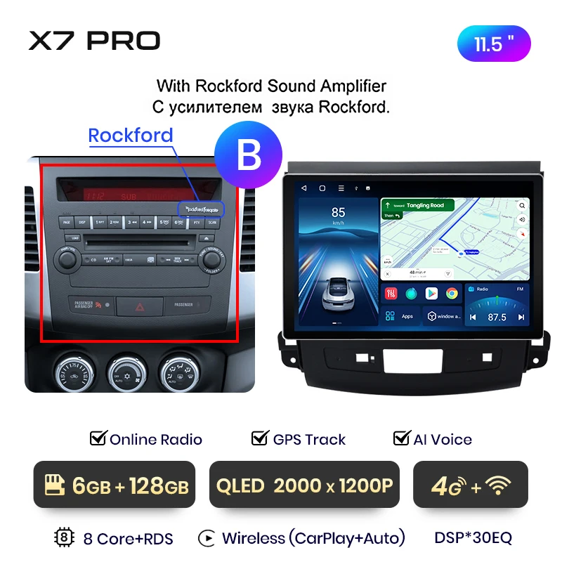 Junsun 13.1 inch QLED Android CarPlay Auto Radio Voor Mitsubishi Outlander xl2 2005-2011 Citroen C-Cross Intelligente Systemen
