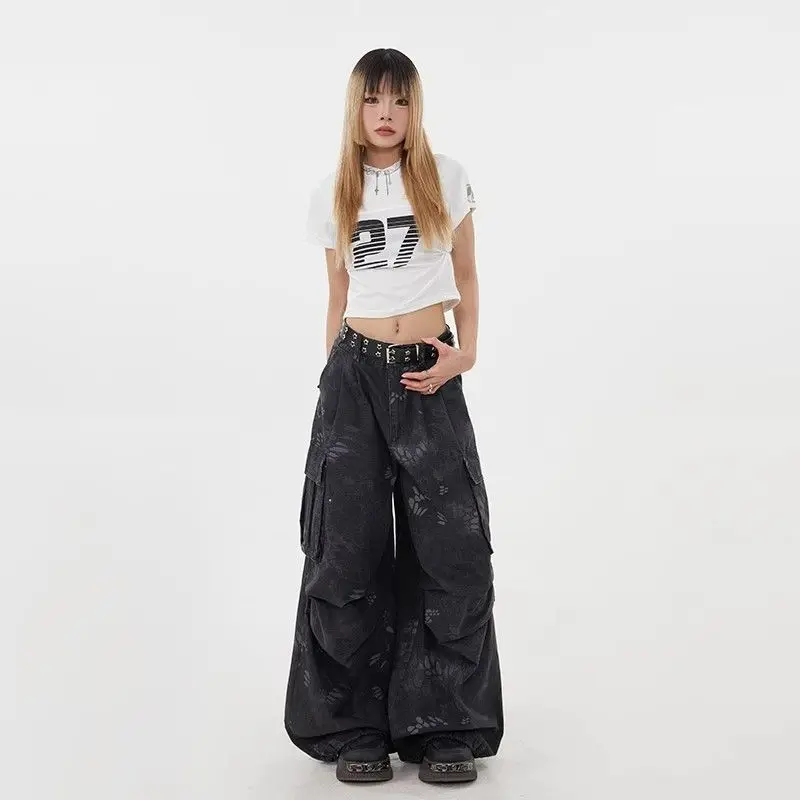 Casual Loose Fit Cargo Jeans Outdoor Workwear Pants Multiple Pockets Streetwear Comfort Denim Trousers Hip Hop Style