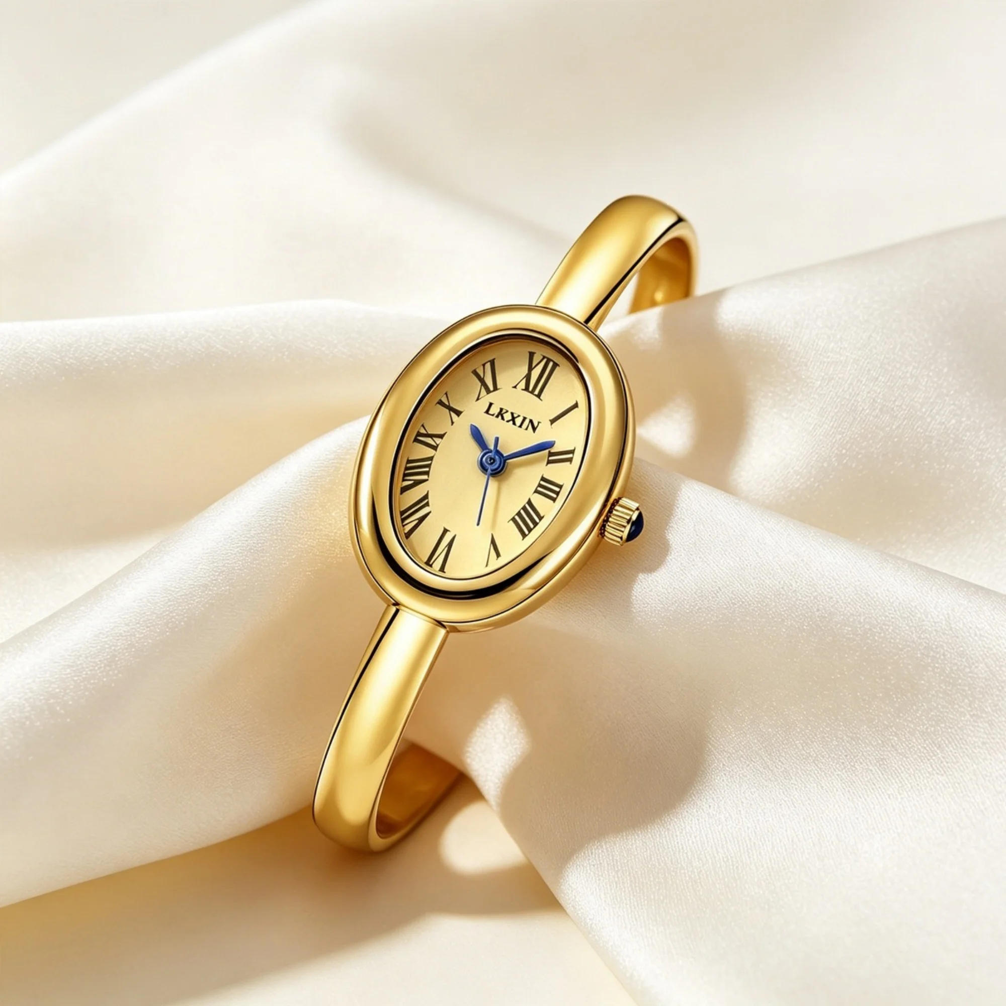 LKXIN Women Oval Watch Alloy Roman Numeral Dial Blue Crown Minimal Elegant Wristwatch Luxury  Gift - view 3