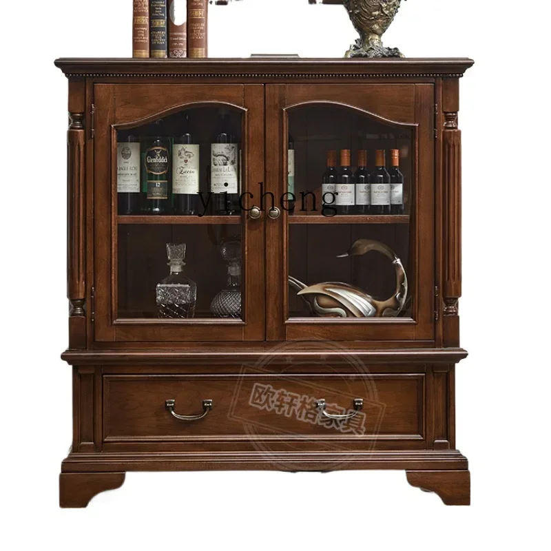 

all solid wood wine cabinet double door with glass high and low wine cabinet household two door display cabinet