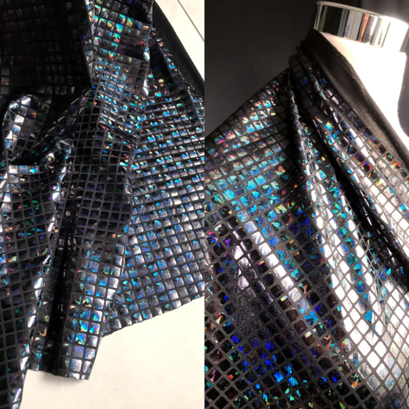 Tecido elástico a laser bronzeamento, Creative Square Plaid, Tecido para vestido, Tecidos de designer de moda para medidores, Material de costura