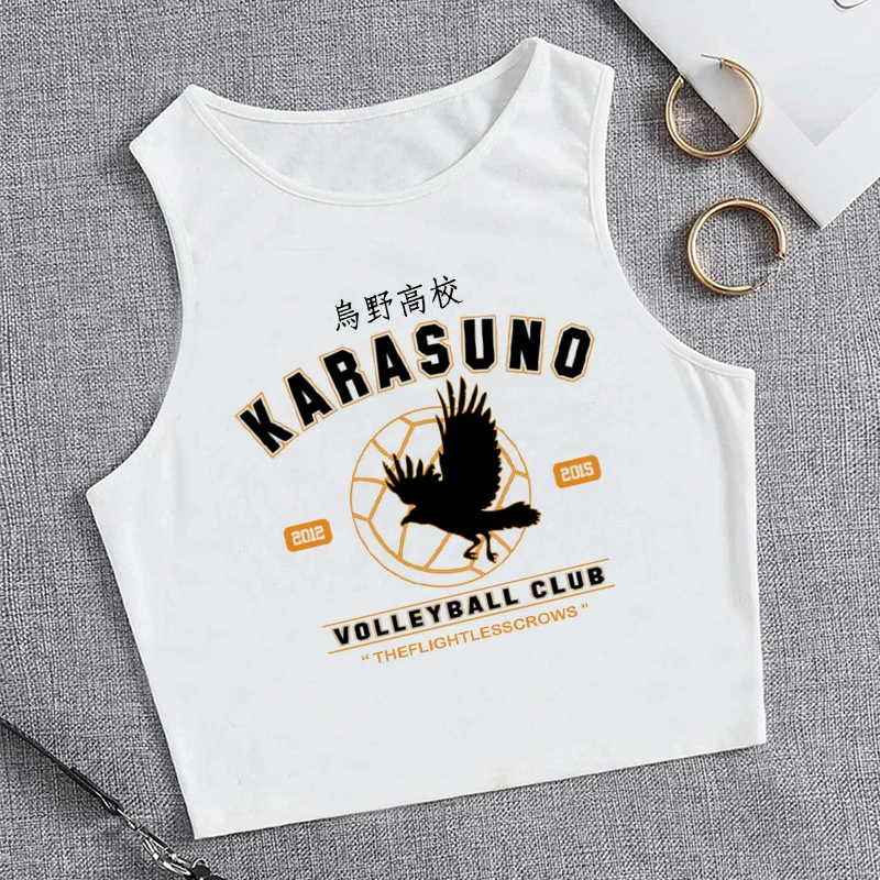 Chaleco Oya Haikyuu camiseta sin mangas Kuroo Crop Top camiseta Fly High Cropped Tees Karasuno Cartoon T-shirt Tops para mujer